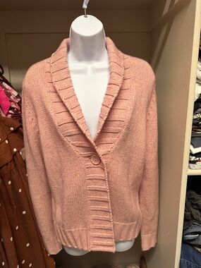 Women's Pink Shawl Collar Button Cardigan Sweater, size L